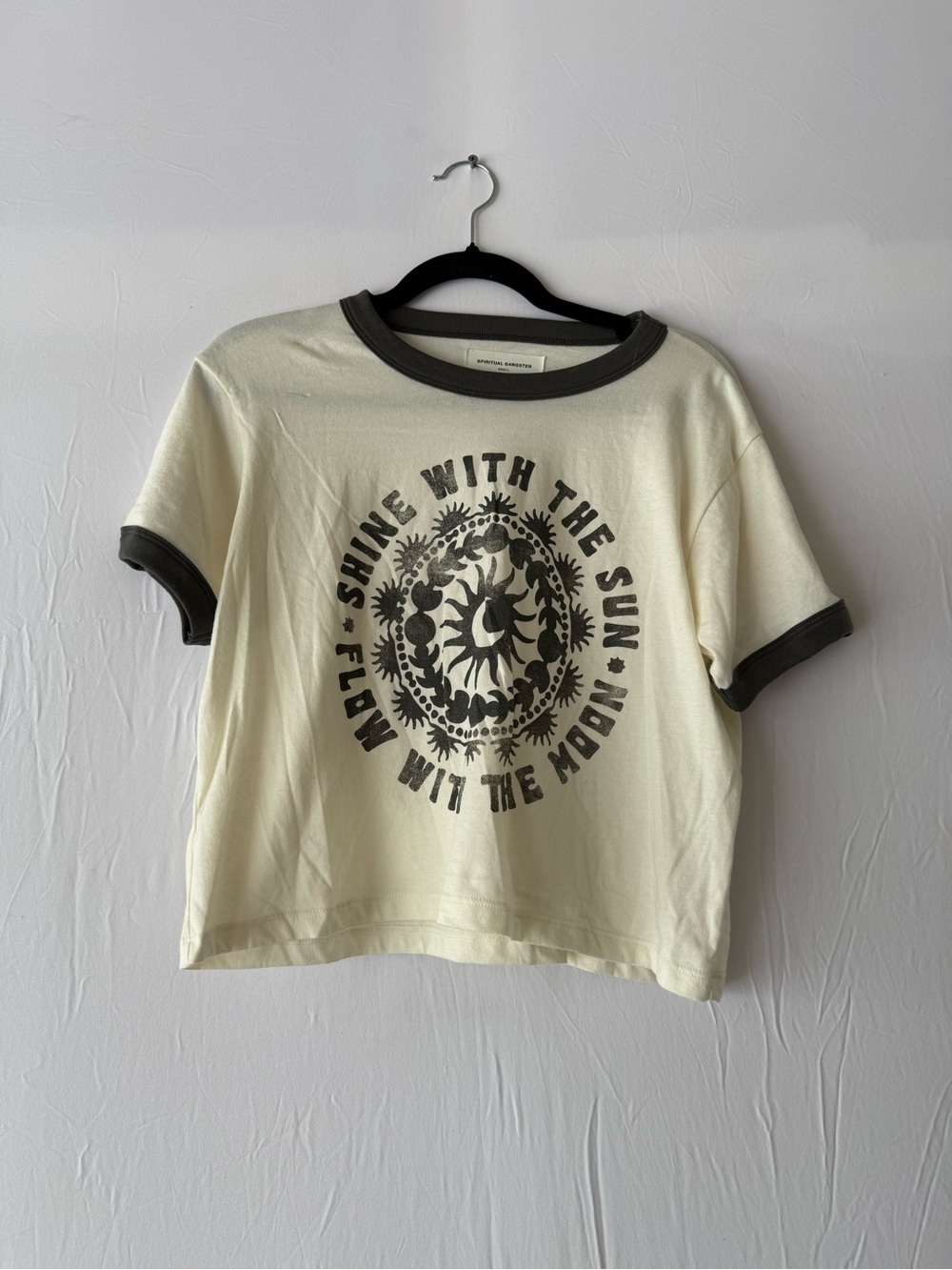 SPIRITUAL GANGSTER Women's Flow Short Sleeve Ringer Tee Size S In Vintage White - Picture 4 of 7